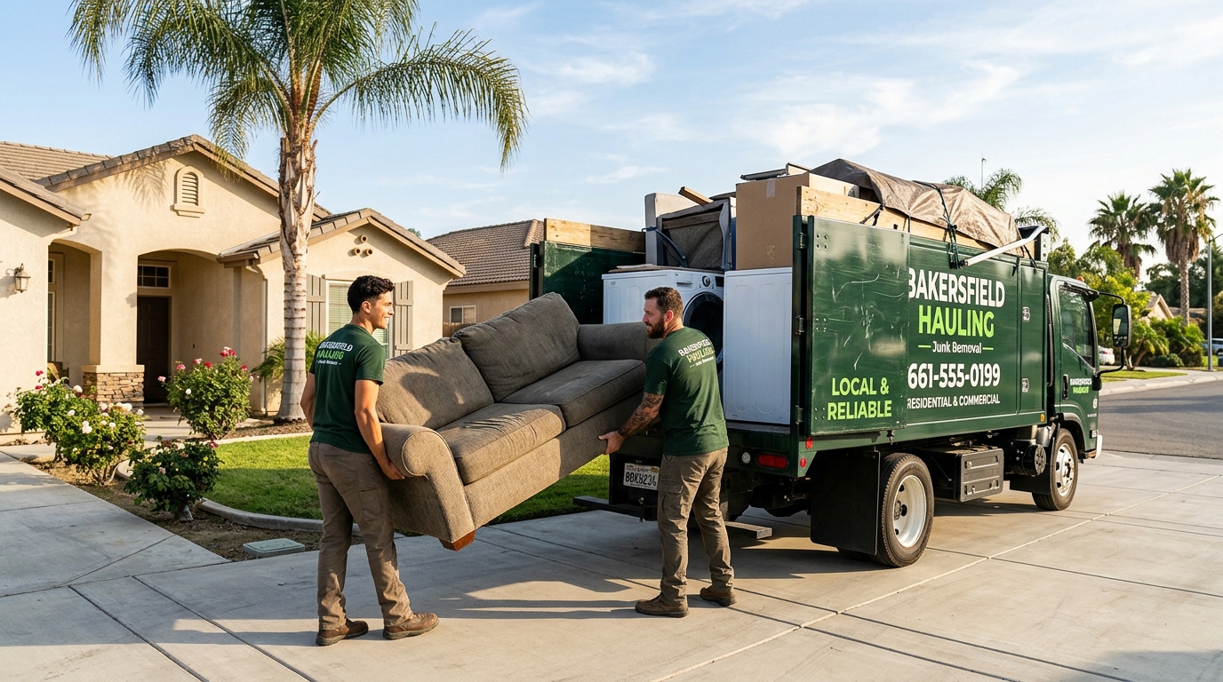 Golden Kern Junk Removal service crew and hauling vehicle in Bakersfield CA